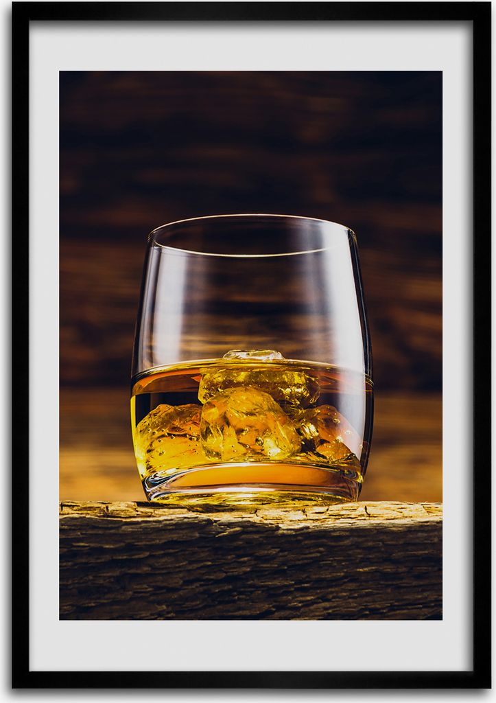 Bild - Bilderrahmen - 50 cm x 70 cm - MDF - Rahmen - Wandkunst Bourbon in einem Glas