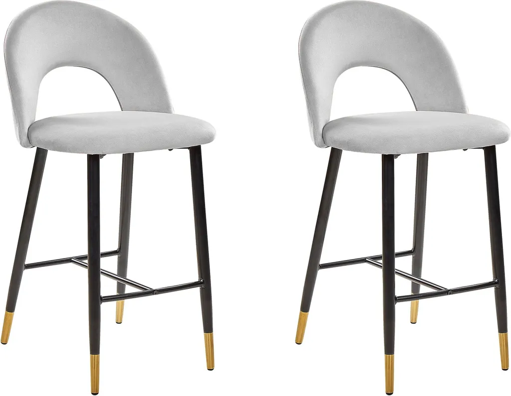 Chaises de bar confortables en velours gris pour éviter le mal de dos