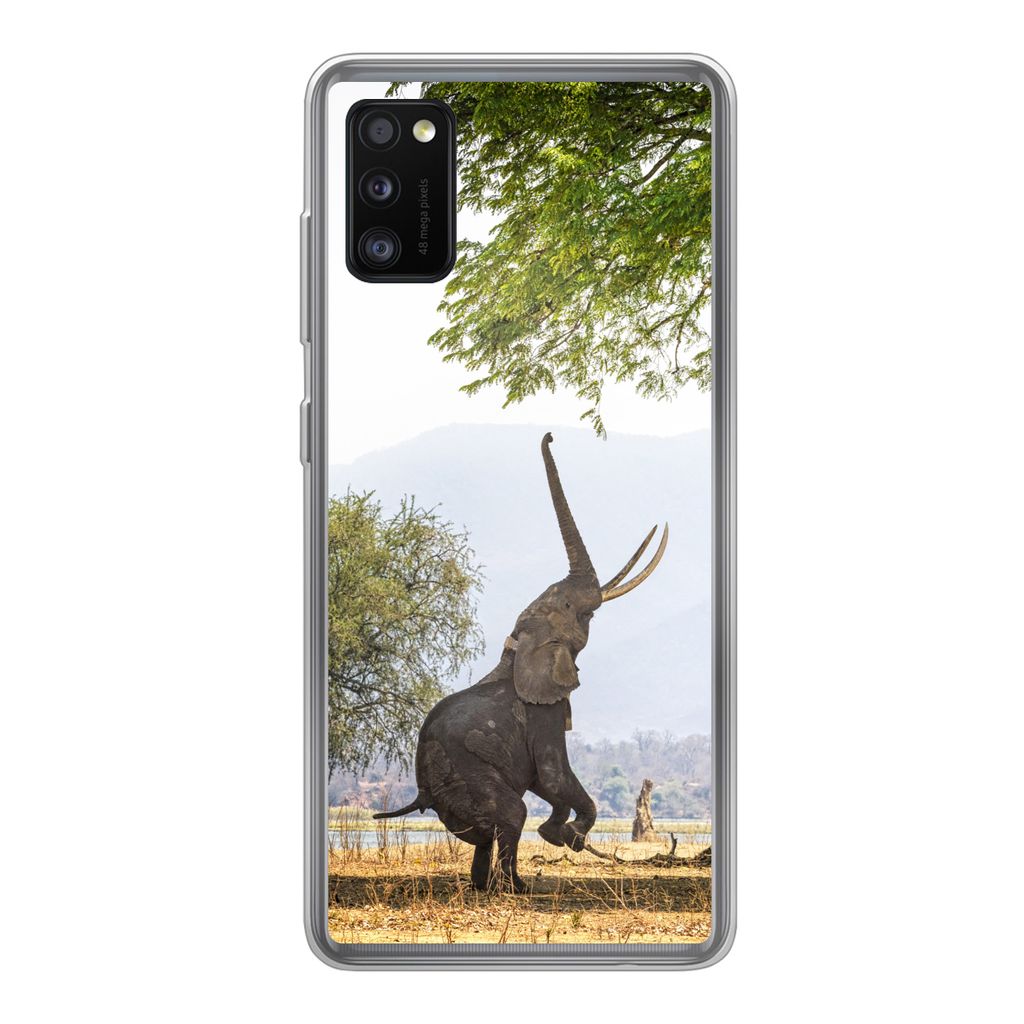 MuchoWow Handyhülle Schutzhülle Hülle für Samsung Galaxy A41 Elefant - Baum - Blätter Silikon Softcase Handy Hülle - Mobiltelefon