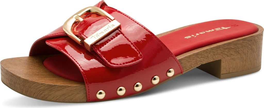 Tamaris Damen Pantolette Clog mit Sohle in Holzoptik und Nieten 1-27315-46, Größe:41 EU, Farbe:Rot