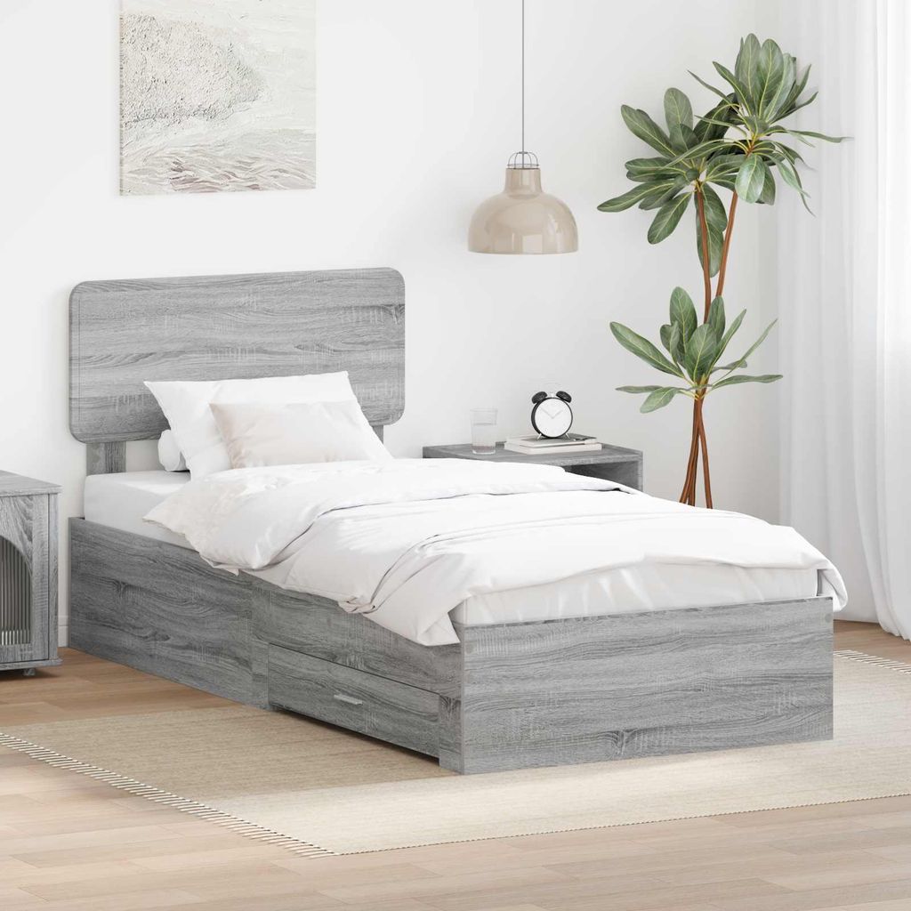 Maison Exclusive - Bettrahmen mit Kopfteil Graues Sonoma 75 x 190 cm Holzwerkstoff