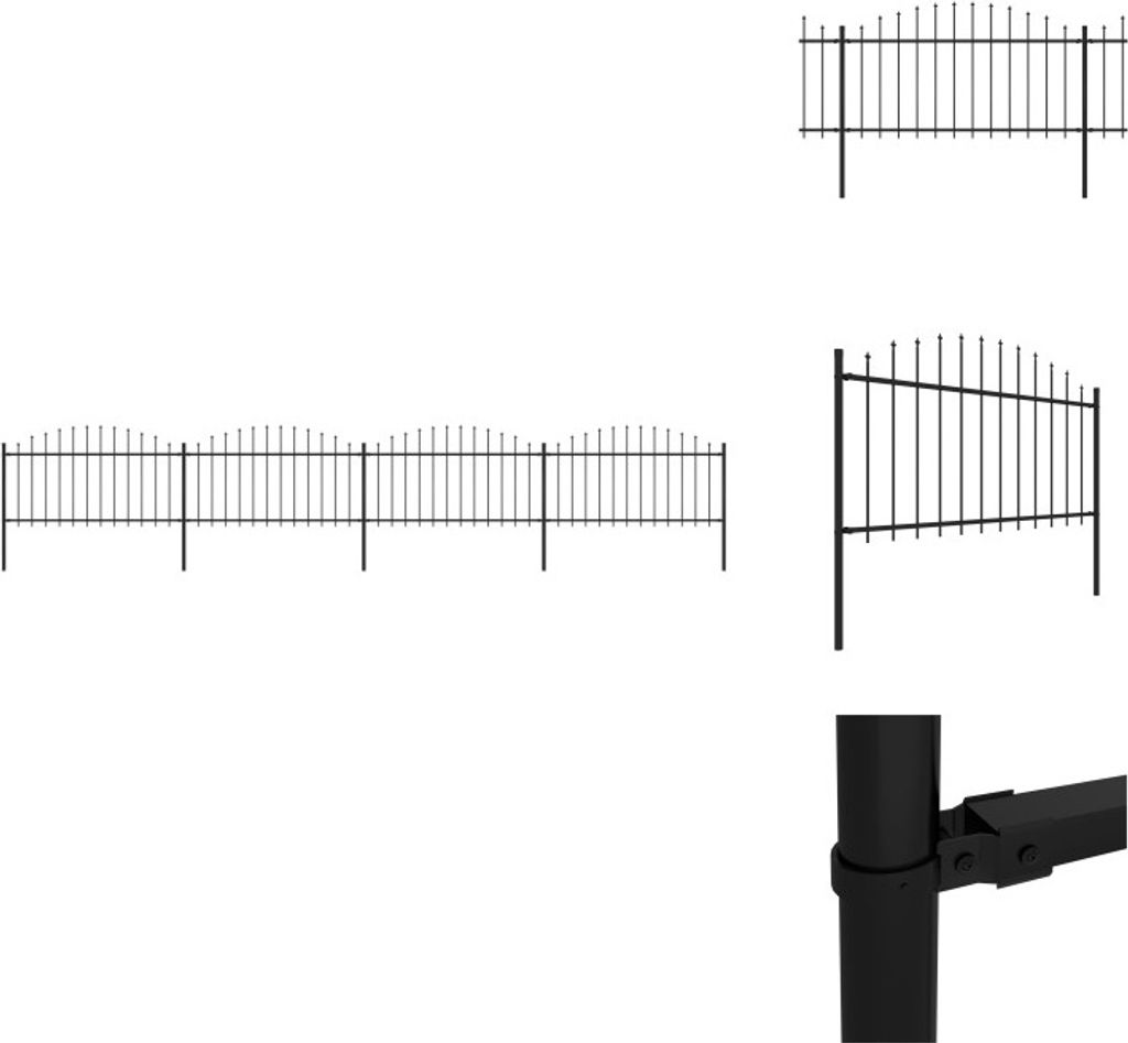 vidaXL Gartenzaun mit Speerspitzen Stahl (1,25 - 1,5) x 6,8 m Schwarz - Zaunfelder