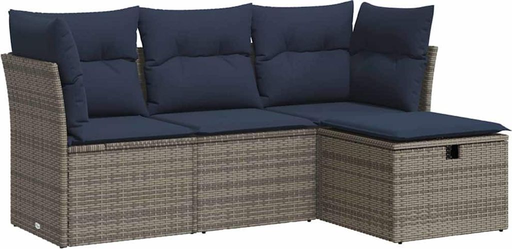 4-tlg. Garten-Sofagarnitur mit Kissen Grau Poly Rattan