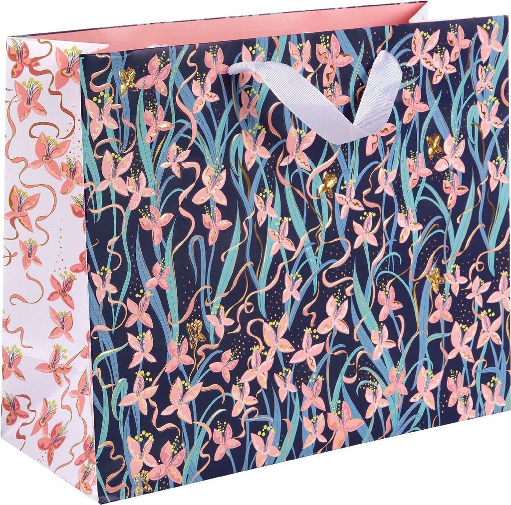 Goldbuch Geschenktasche Garden Chic Blue 27x13 cm florales Design Goldprägung
