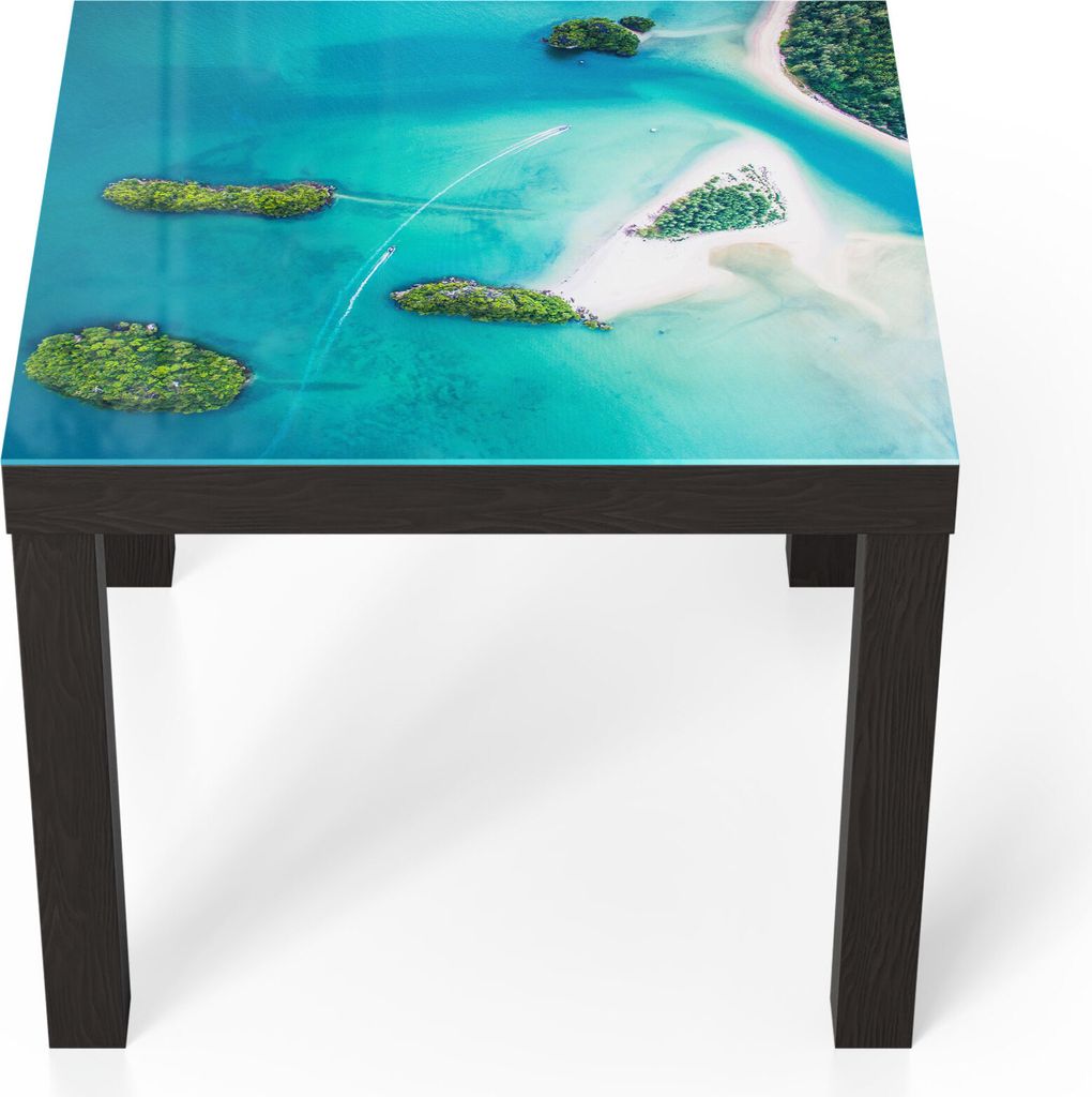 DEQORI Couchtisch 55x55 cm Schwarz 'Sirithan Strand in Krabi' Glas Beistelltisch
