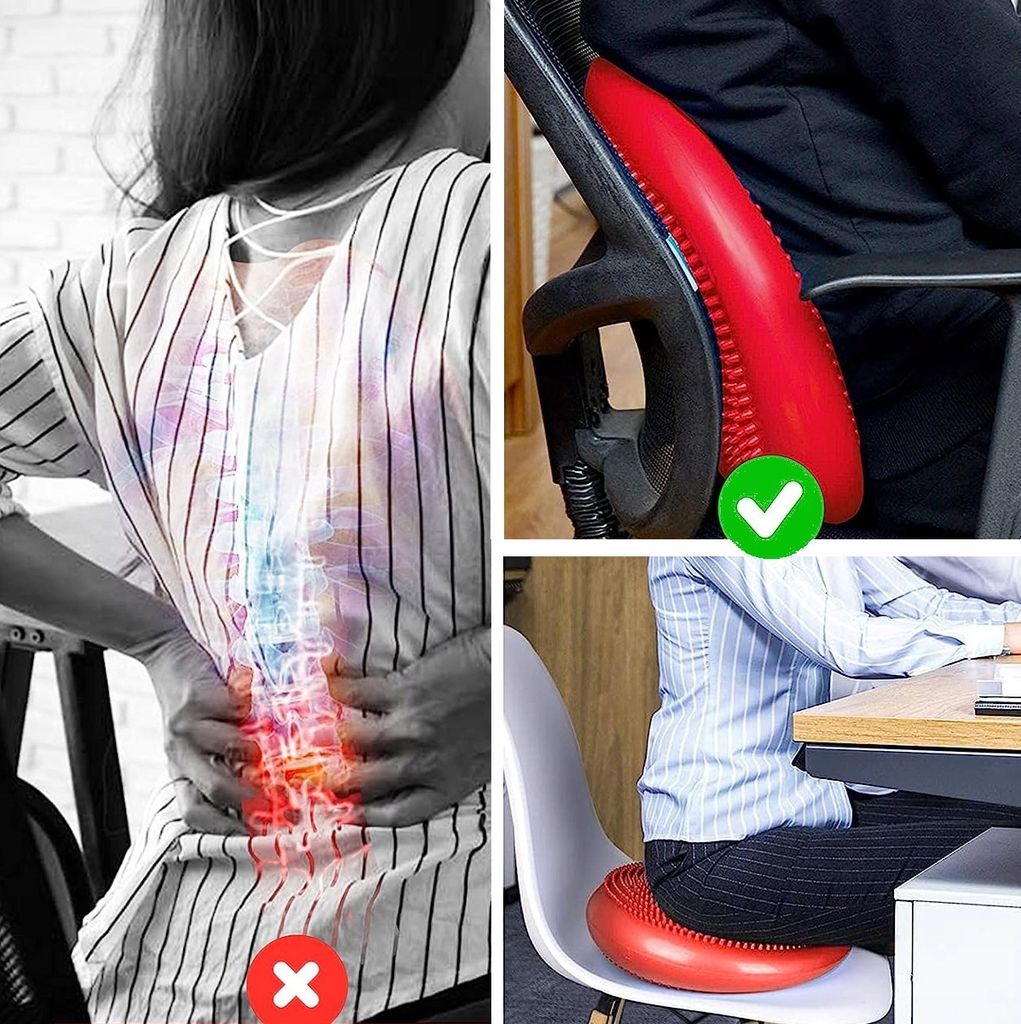 Červený sedací míč, ergonomický balanční polštář, vzduchový Obrázek produktu 10
