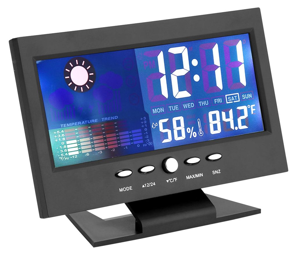 Digitales Temperatur- und Feuchtigkeitsmessgerät, Uhr, Wecker, Komfortindex, Wettervorhersagen, Kalender
