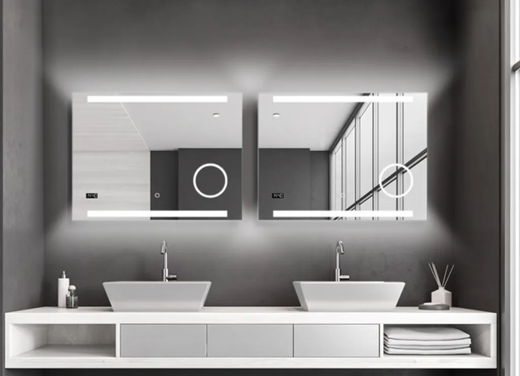 Miroir lumineux Talos King avec horloge et cadre alu blanc neutre LED