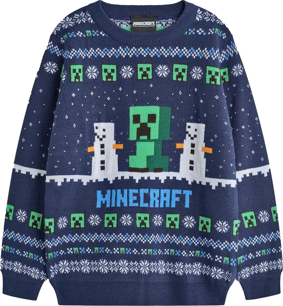 Minecraft - Pullover für Jungen, weihnachtliches Design NS9071 (128) (Blau)