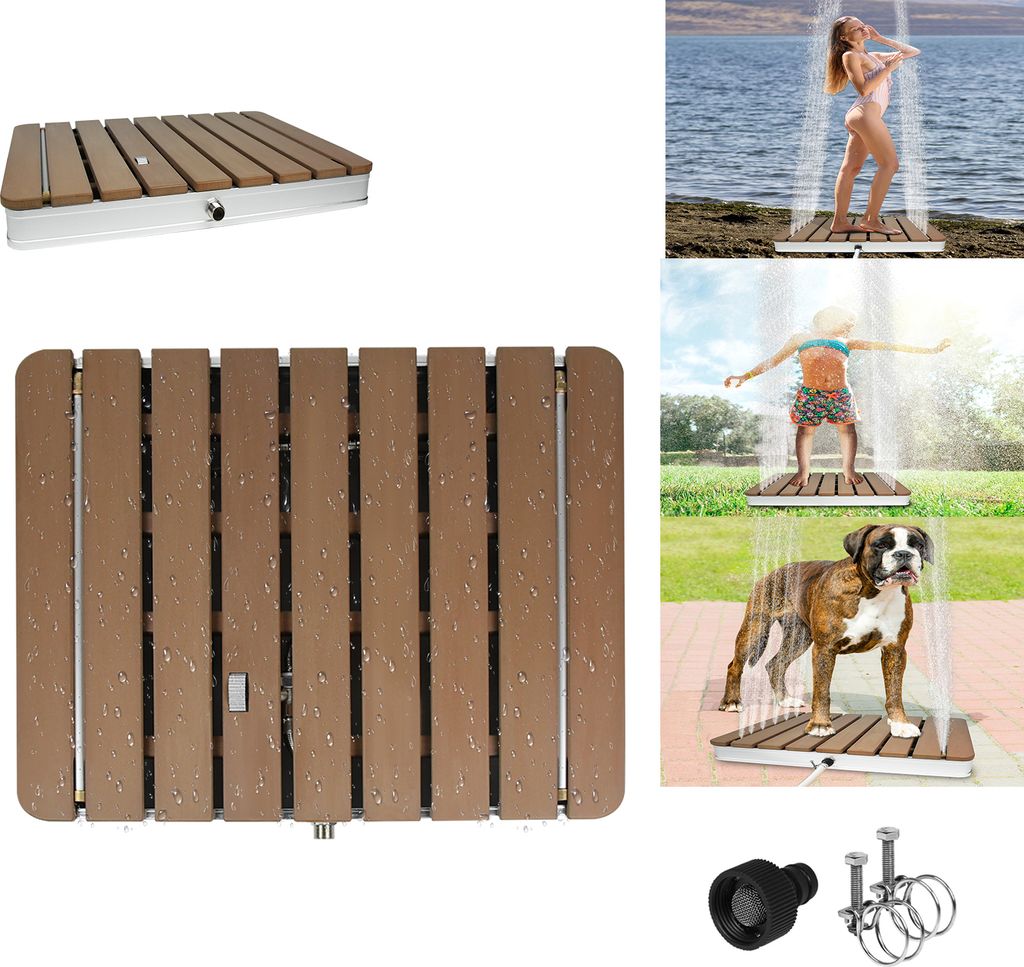 LARS360 Mobile WPC Gartendusche, Bodendusche für den Außenbereich, Outdoordusche mit Holzoptik, Quadrat Braun, Campingdusche, Garten Dusche