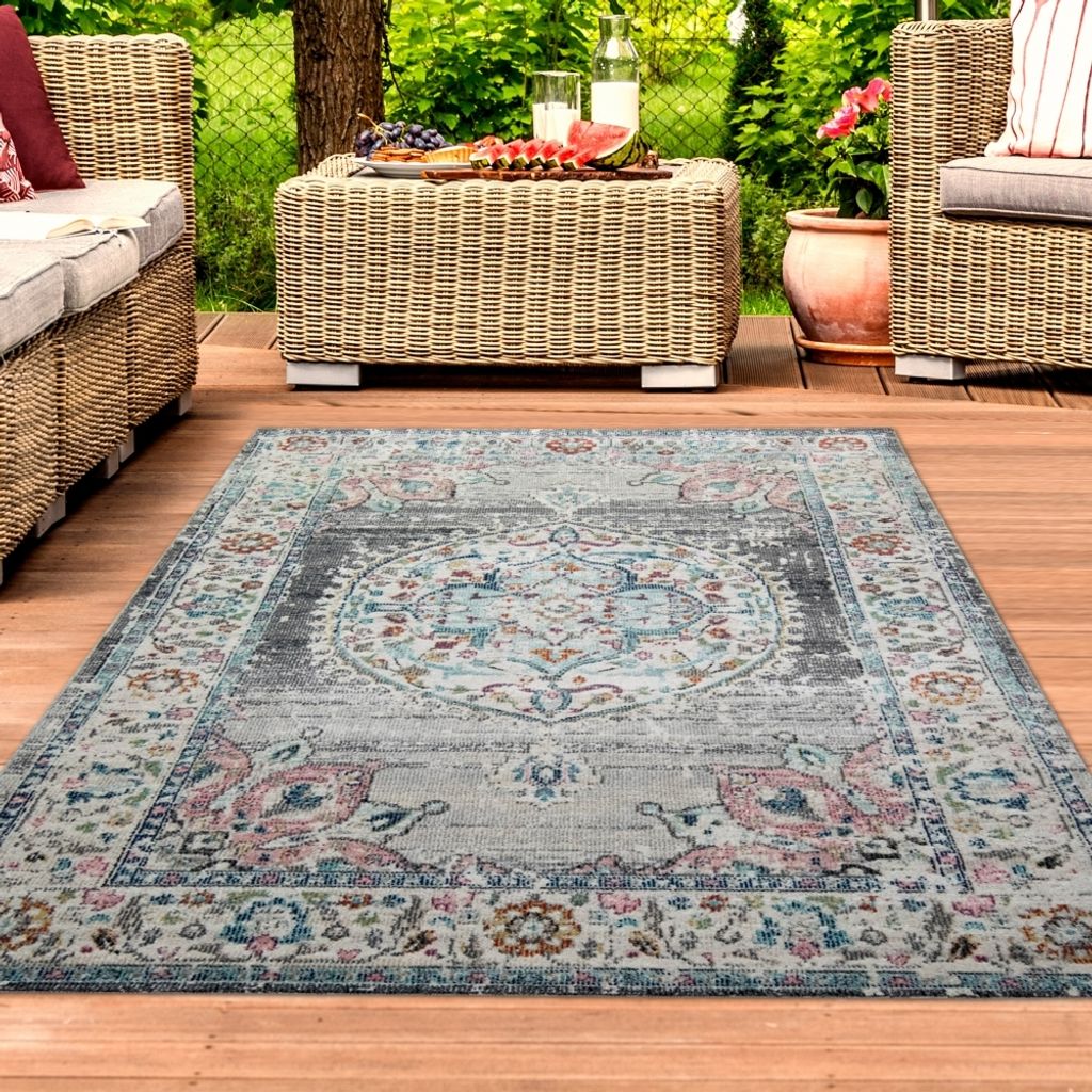 Teppich Orient Outdoor Vintage in grau blau Größe - 120 x 170 cm