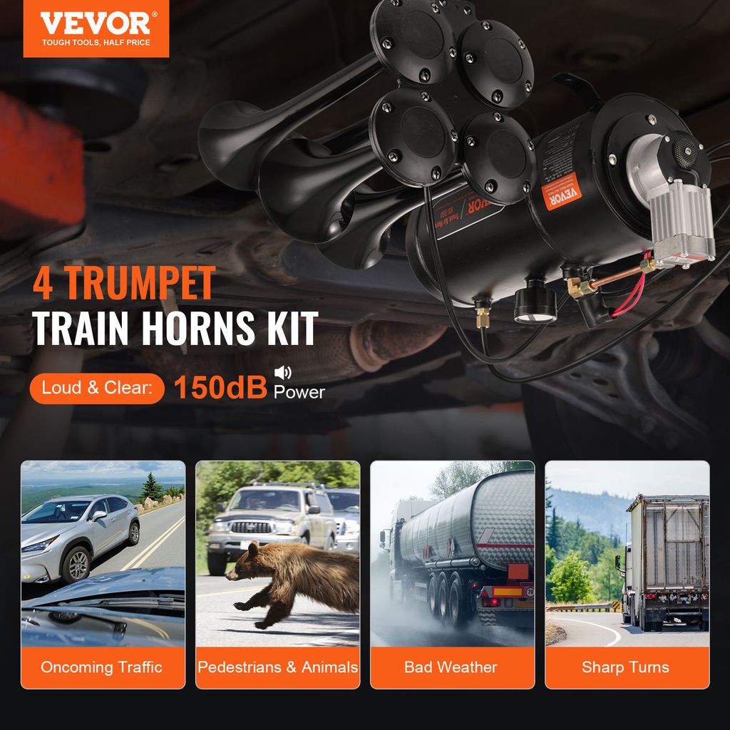 VEVOR Zughupen-Set, 4 Trompeten-Lufthupen-Set, 150 dB Produktbild 2