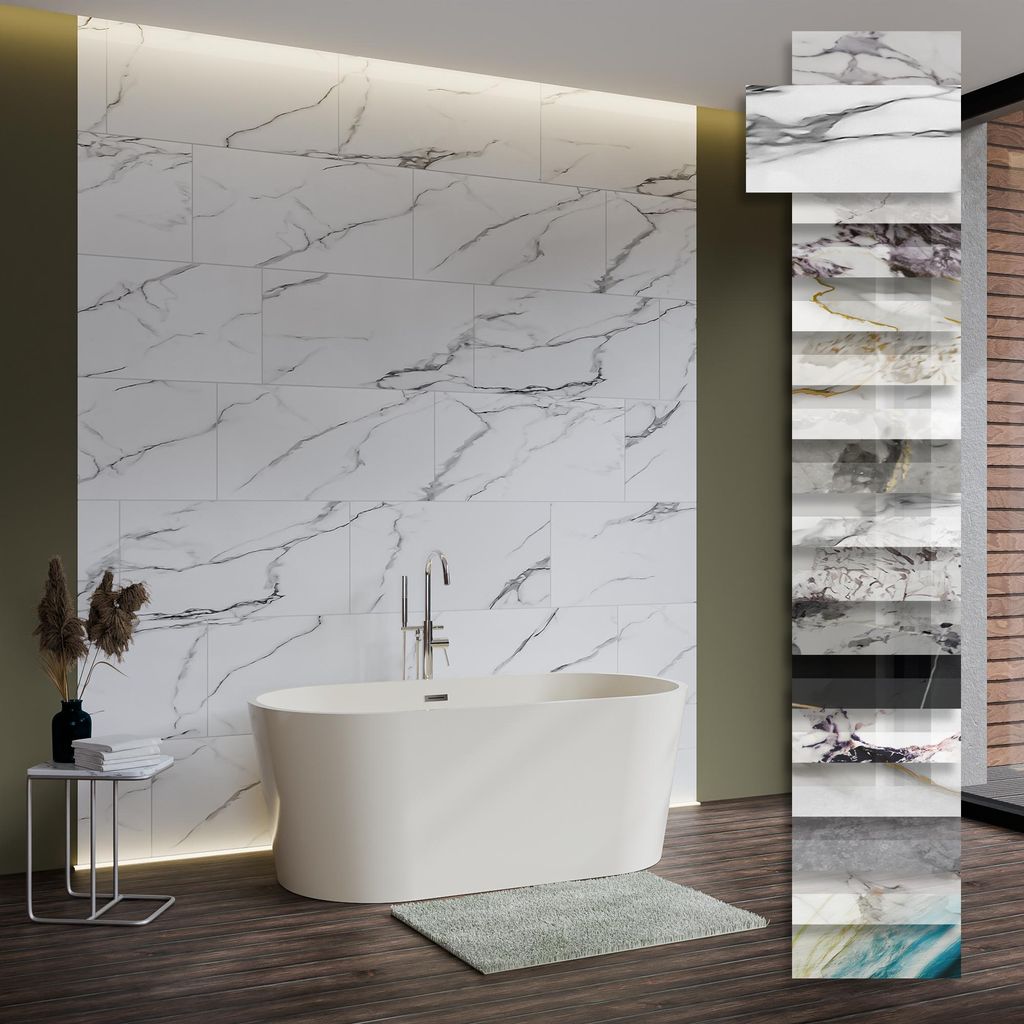 HEXIM Marmorplatten Optik 3 Stück 78x39cm SPC Kunststoff Innen & Außenbereich Granit Steinoptik - Duschrückwand Küchenrückwand Dekorative Wohn...