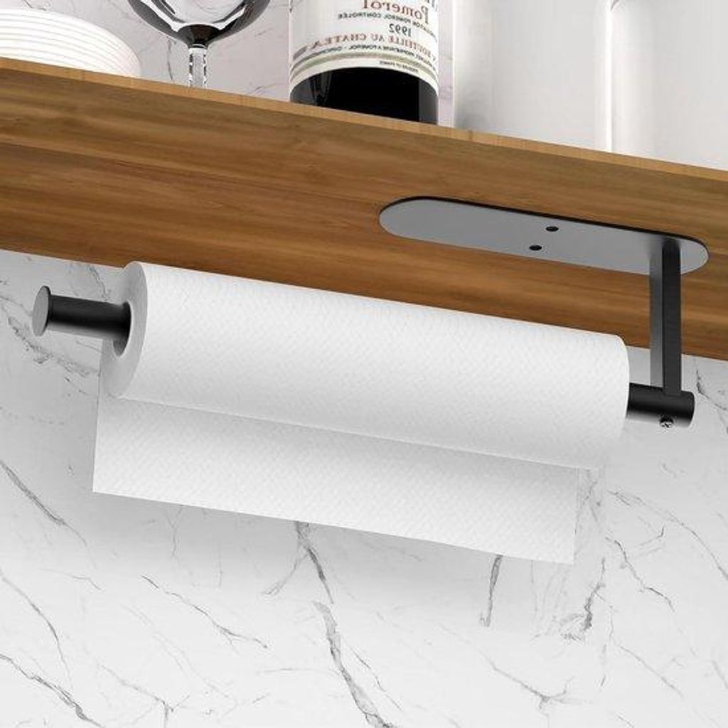 Rollenhalter für die Küche 32 cm aus Stahl - Selbstklebend oder Durchstechbar - Küchen- und Badezimmer - Hängender Stahl-Rollenhalter