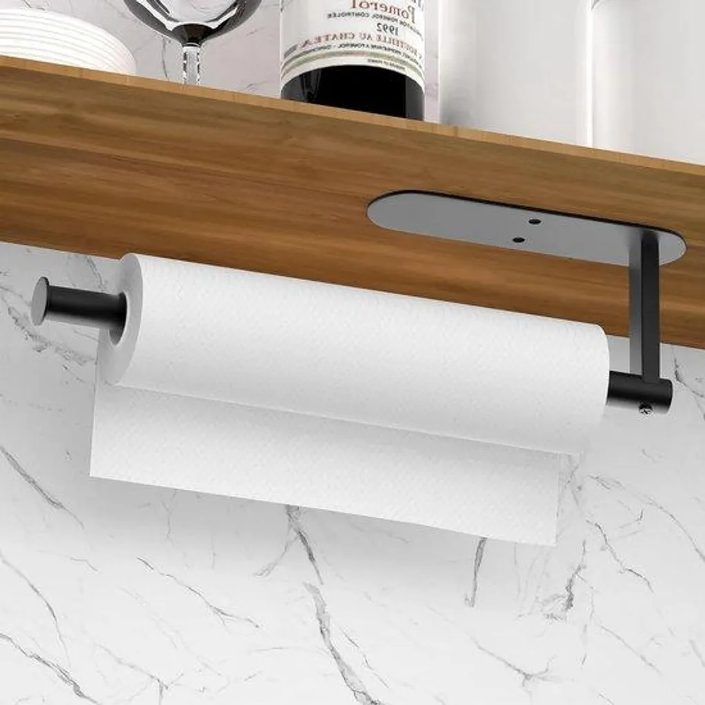 Porte-essuie-tout adhésif 32 cm en acier - Finition robuste sans perçage