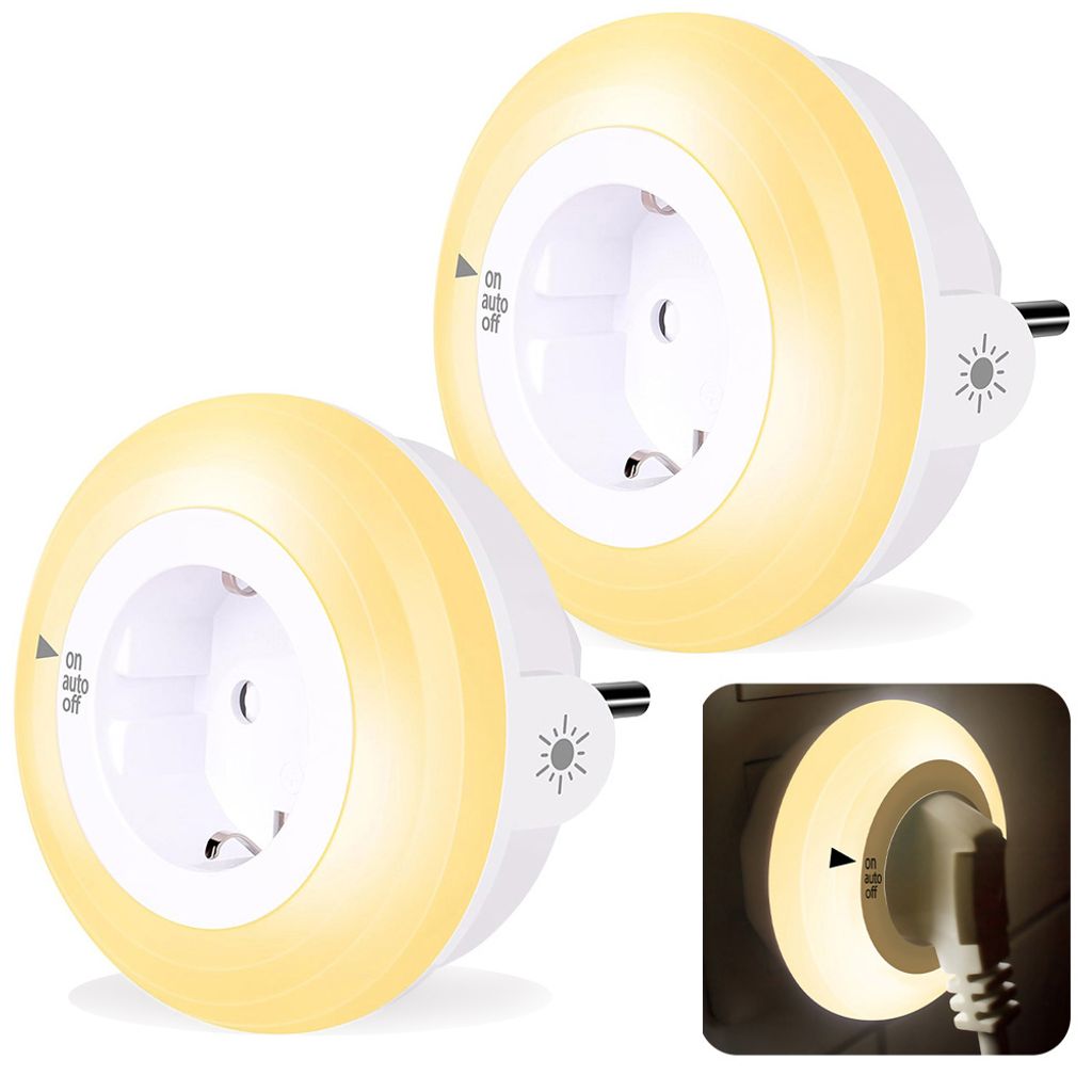 2x Nachtlicht Steckdose Mit Dämmerungssensor, Led Nachtlichter Kinder Baby Schützen Steckdose, Auto/Auf/Aus Night Light 3 Helligkeit Dimmbar Warm...