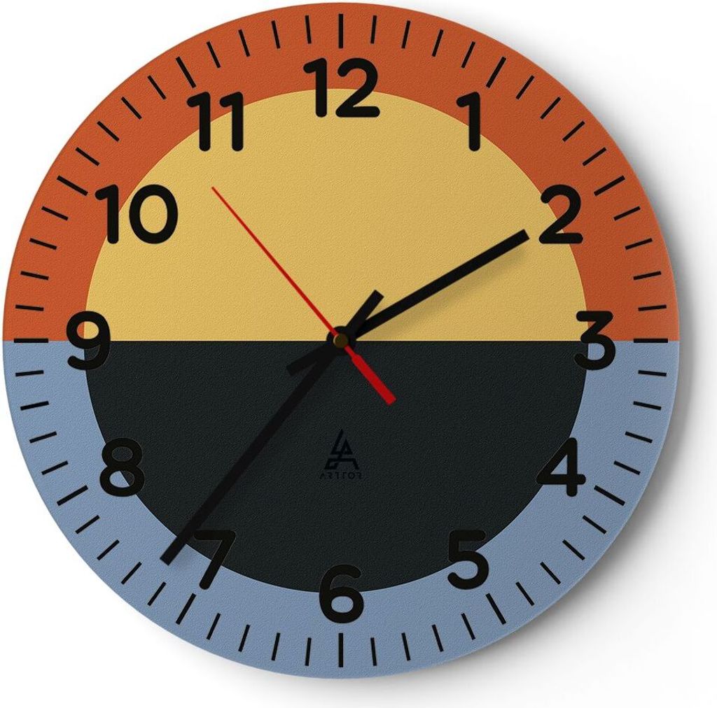 Wanduhr - Rund - Glasuhr - Abstraktion Halbkreis Kontrast - 40x40cm - Schleichendes Uhrwerk - Lautlos - zum Aufhängen bereit - Dekoration Modern -...