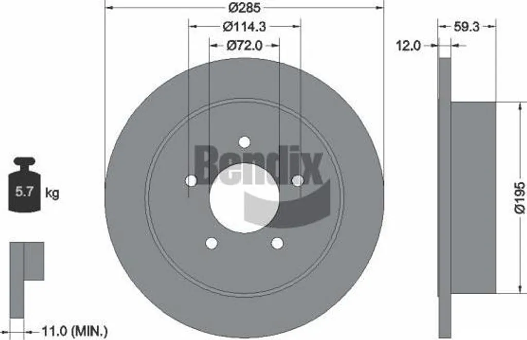 Disque de frein arrière pour Jeep Cherokee et Wrangler BENDIX BDS1925