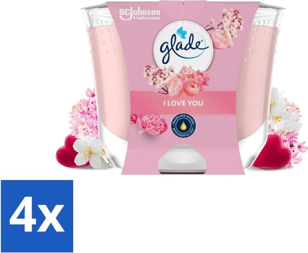 Glade I Love You Candele Design - 4 Pezzi Cera Naturale 204g