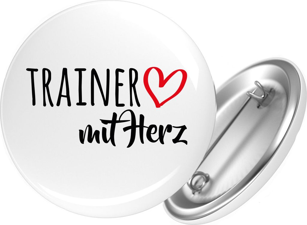 Huuraa Button Trainer mit Herz 59mm rund mit Sicherheitsnadel Ansteckbutton Geschenkidee