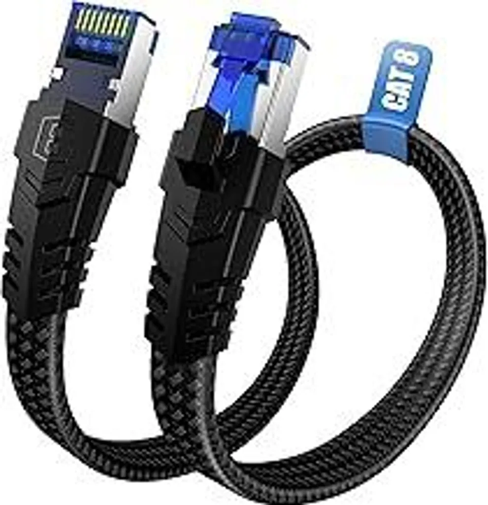 Cavo Ethernet Nixsto Cat 8-0,5 m 1 m 5 m 10 m 15 m 20 m 30 m Cavo LAN, cavo di rete ad alta velocità 40 Gbps 2000 MHz, cavo patch Internet piatto RJ45 Gigabit con rivestimento in nylon intrecciato per switch, PC, TV, modem - 1