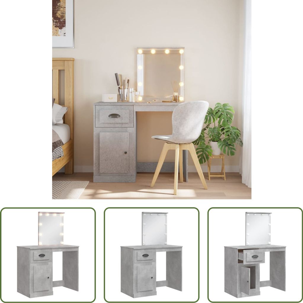 The Living Store Schminktisch mit LED-Leuchten Betongrau 90x42x132,5 cm