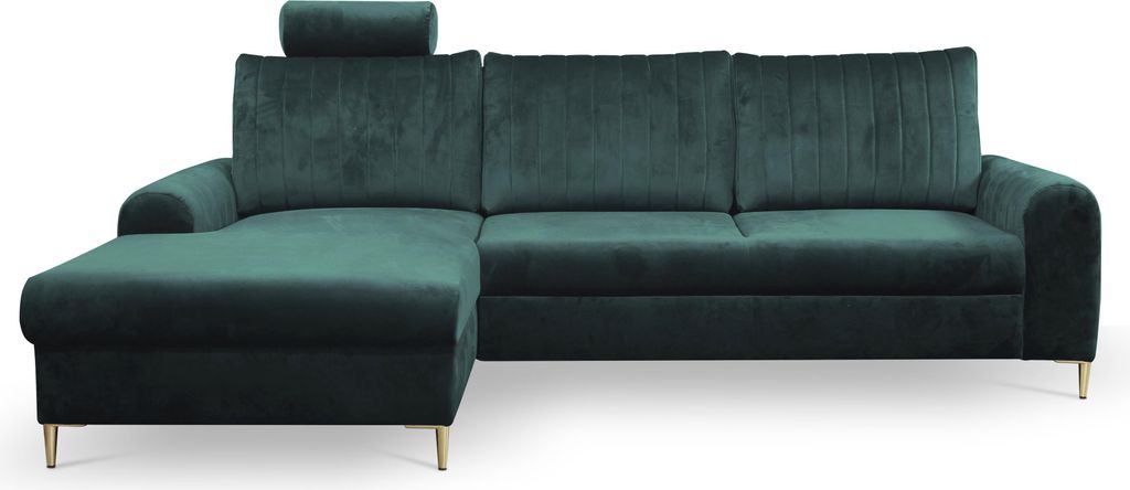 Masseno Ecksofa VERONA L-S mit Schlaffunktion L-Form, Sofa mit Bettkasten, Wohnzimmersofa, Couch, Soffa, Bettsofa, Couchgarnitur- Grün, JUNGLE GRE...