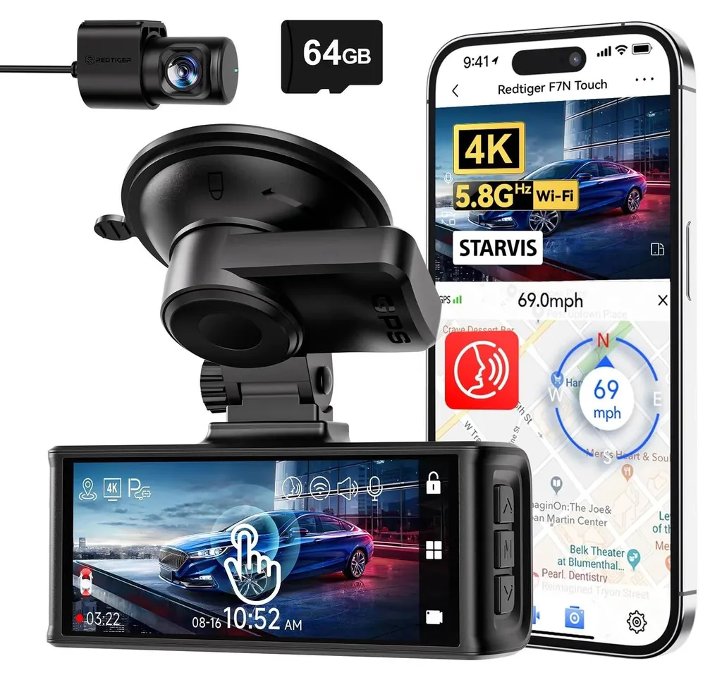 Dashcam 4K pour Sécurité Routière et Preuve Vidéo avec Carte Mémoire 64 Go