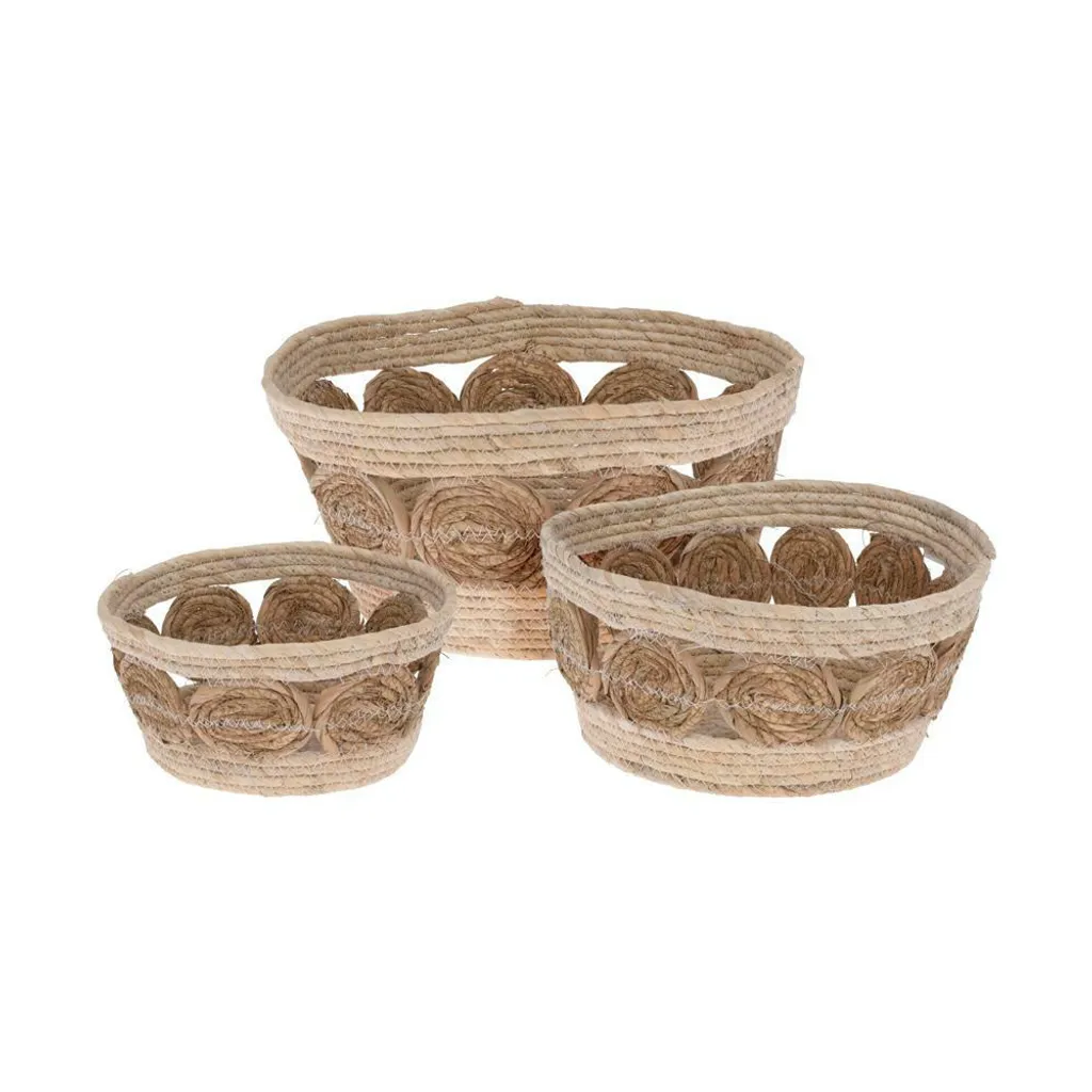 Lot de 3 Corbeilles de Rangement Rondes en Jute Beige 30 cm - H&S