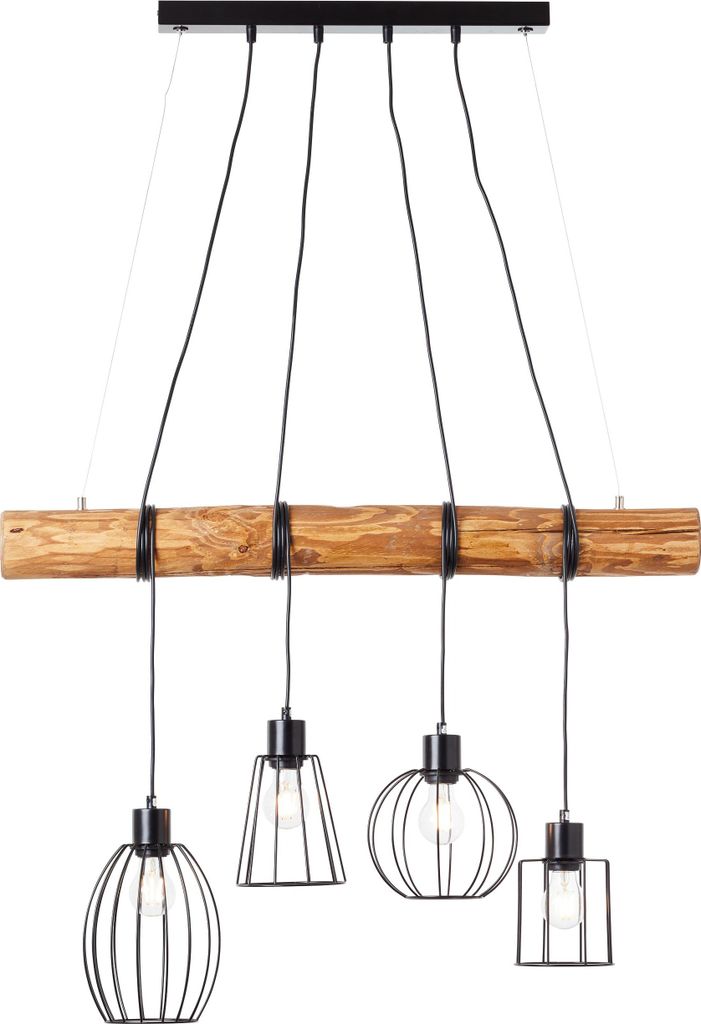 BRILLIANT Keyla Pendelleuchte 4flg schwarz/holzfarbend Produktbild 