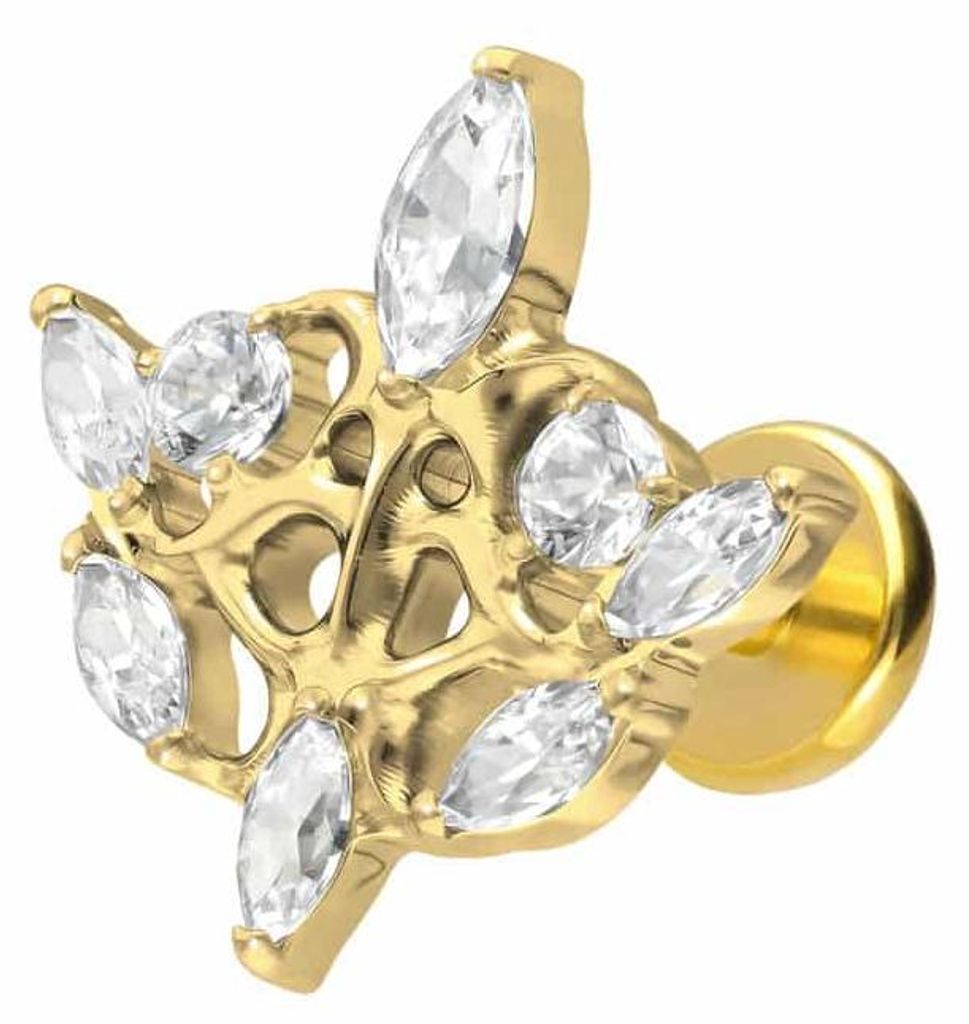 Ohrpiercing, Nasenpiercing Titan Labret mit Push Fit GOTISCHES DESIGN Gold Stablänge: 8mm | Stabstärke: 1mm