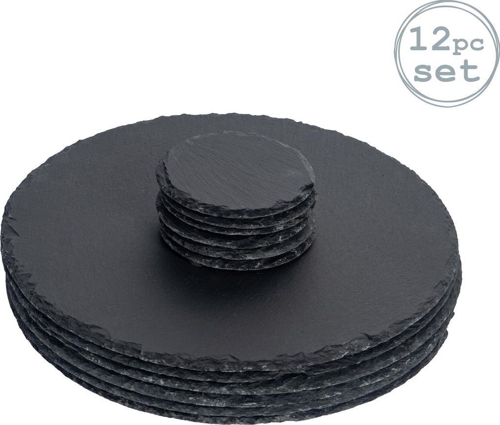 Runde Schieferplatten - Platzteller-Set - 6 Untersetzer & 6 Platzteller
