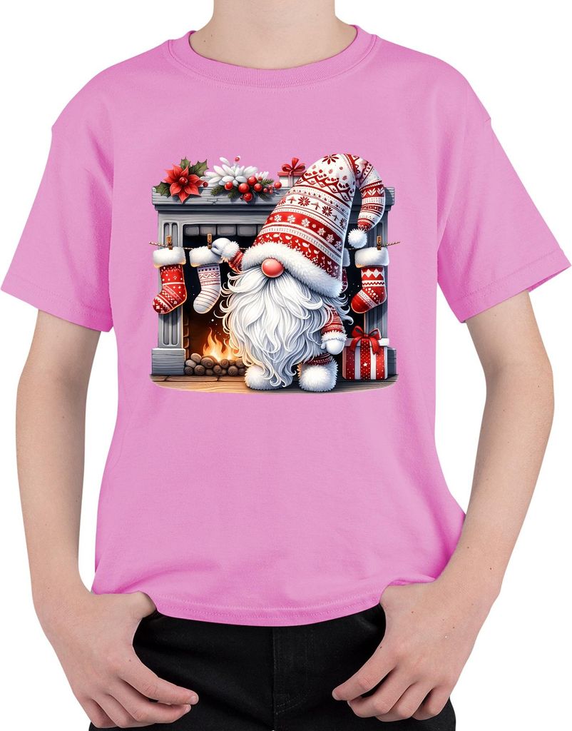 Niedlicher Weihnachtsmann Kamin Weihnachtsstrümpfe Geschenk Deko Uni Kinder T-Shirt, Pink, 140