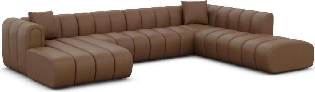 Kunstleder U-Form XXL Lounge Wohnlandschaft Amoria Braun Links