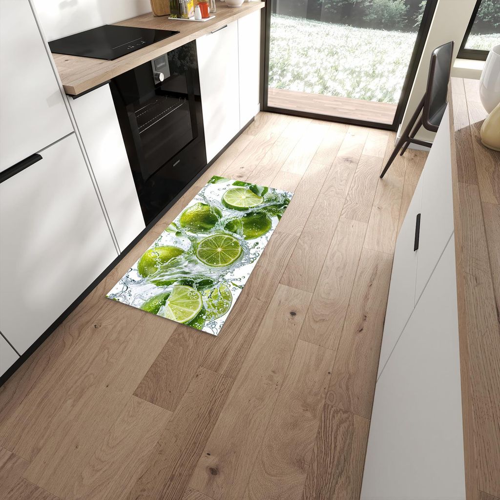 Küchenteppich 60x120cm rutschfest & abwischbar PVC Läufer - Spritzige Limetten