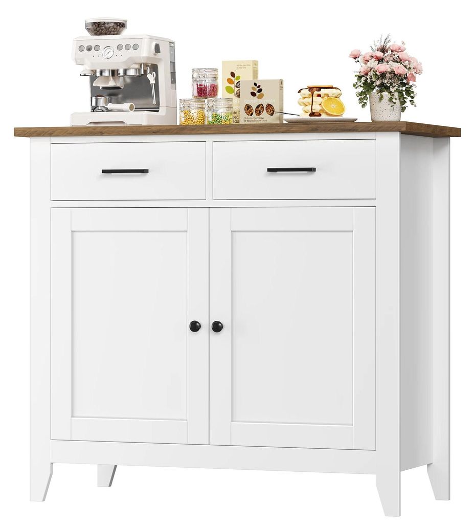 Küchenschrank Anrichte - Sideboard mit Arbeitsplatte - 2 Schubladen 2 Türen - Holz - 40x91x82,3 cm - Weiß
