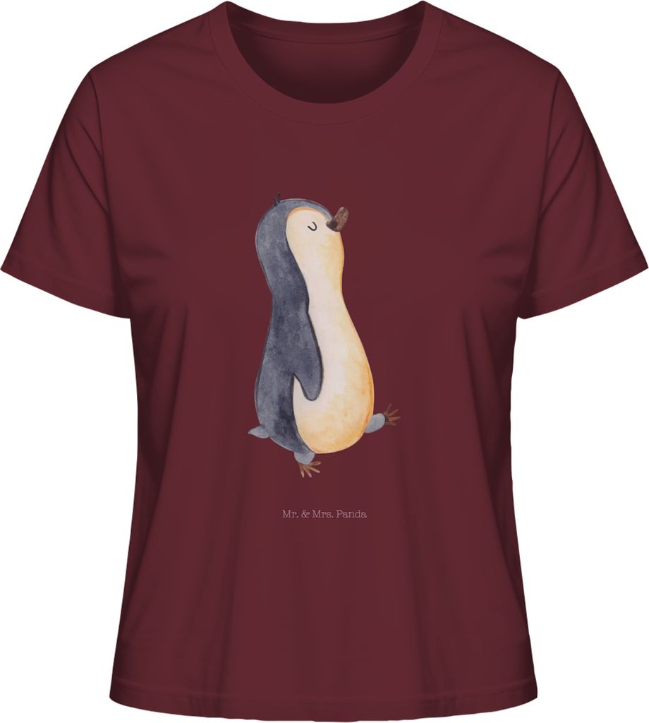 Mr. & Mrs. Panda Basic Shirt Damen Pinguin marschieren Größe L - Burgundy - Geschenk, Spazieren, Familie, Pinguine, T-Shirt, Stolz, Baumwoll, Bau...