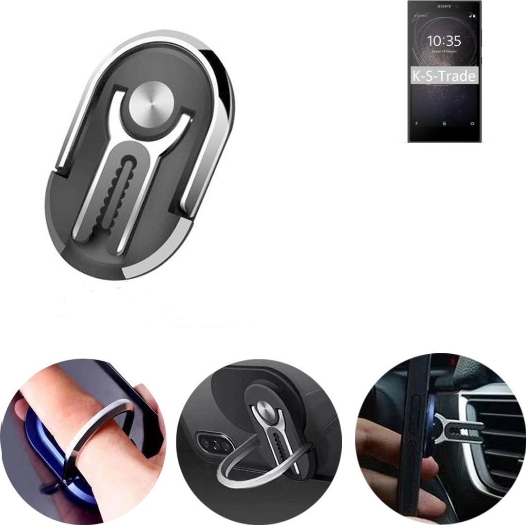 K-S-Trade 3in1 Smartphone-Ring Handy-Ring kompatibel mit Sony Xperia L2 Fingerhalterung Handyring Tischständer Lüftungsgitter-Halterung Tisch