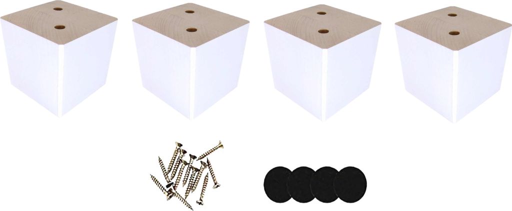 4x Möbelfuß Buche 5x5x5 cm weiß lackiert – Holz-Würfel – Produktbild 
