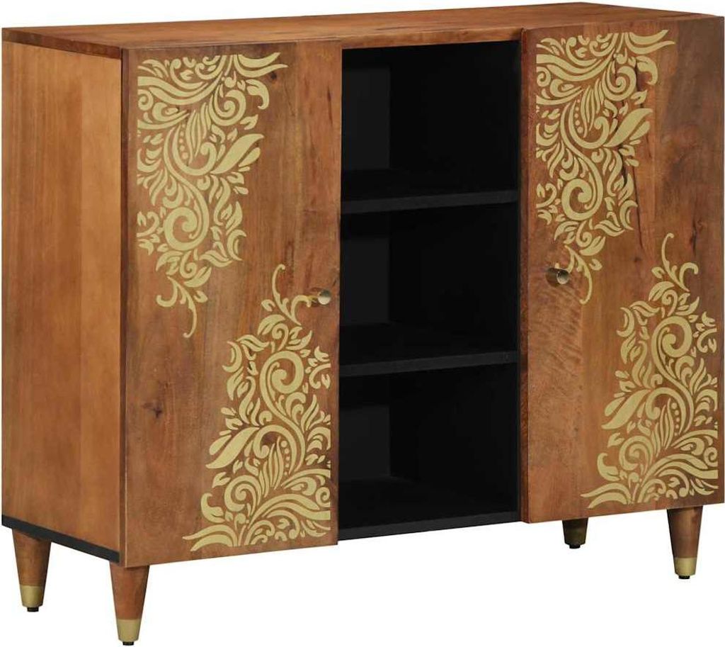 SYFAX Sideboard mit Regal Braun 90 x 33.5 x 75 cm Massivholz Mango