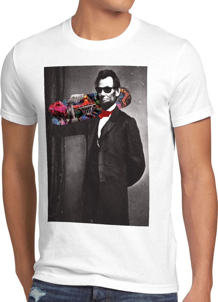 style3 Skater Abe T-Shirt Herren Abraham Lincoln, Größe:5XL, Farbe:Weiß