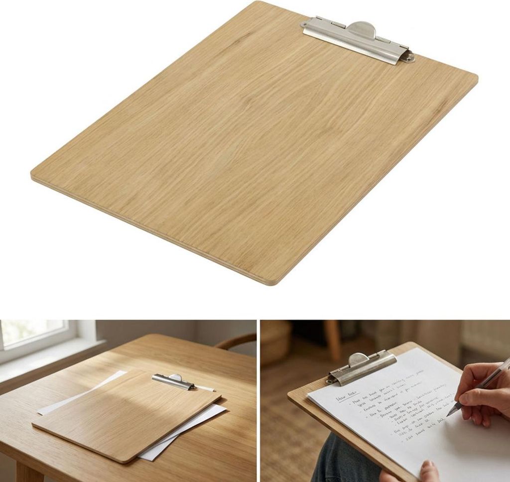 Clipboard Holzbrett A4 mit silbernem Clip EICHE natur ökologisch