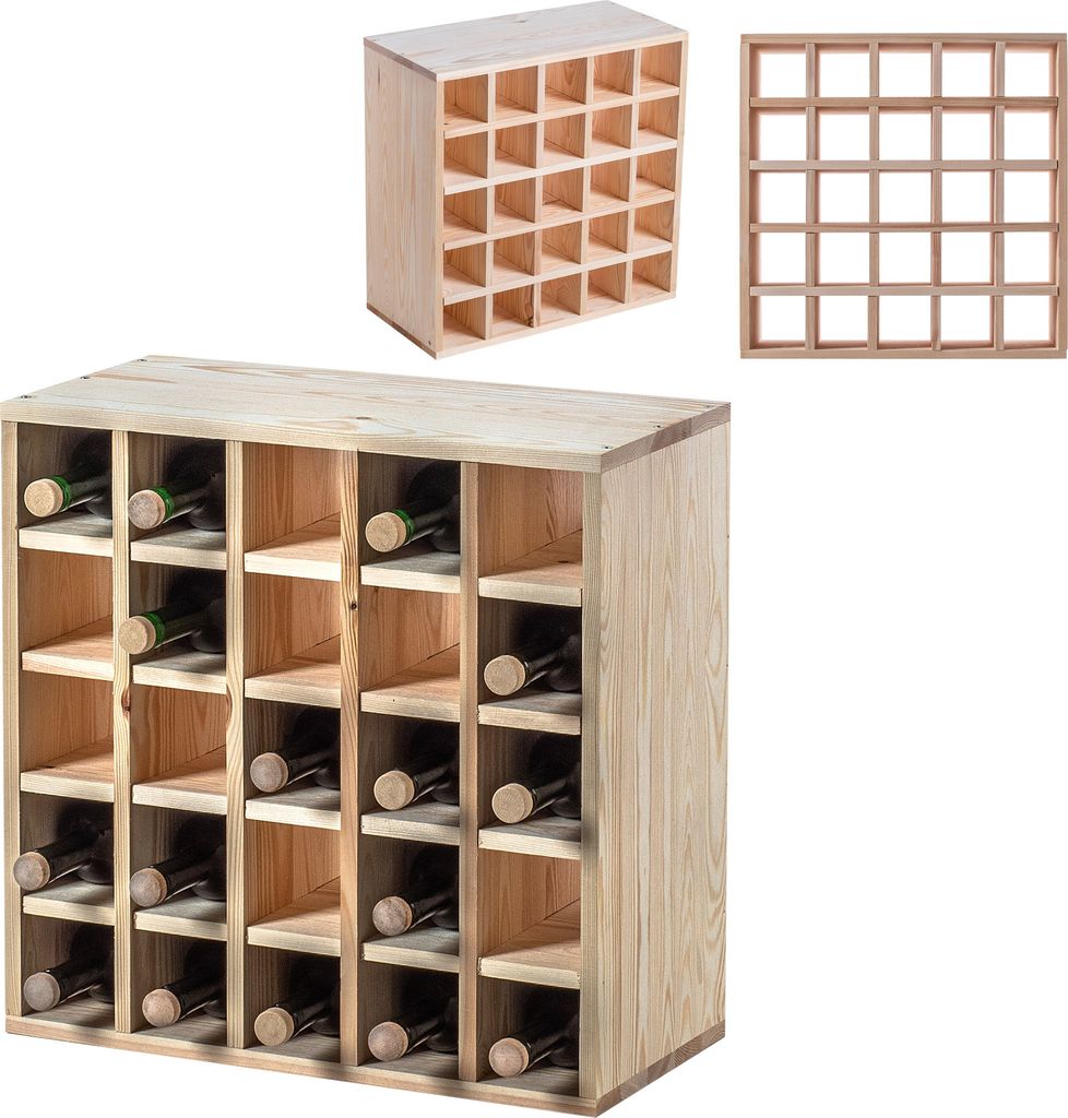 KADAX Weinregal aus Holz, 52 x 25.5 x 52 cm, Natürlich, 1 Stück