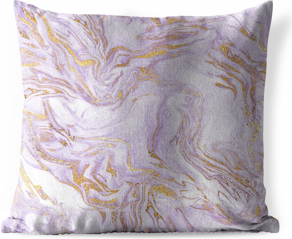 MuchoWow Outdoor Kissen - Marmor - Flieder - Gold - 45x45 cm - Wetterfest - Lounge Kissen - Fotokissen - Dekoratives Kissen