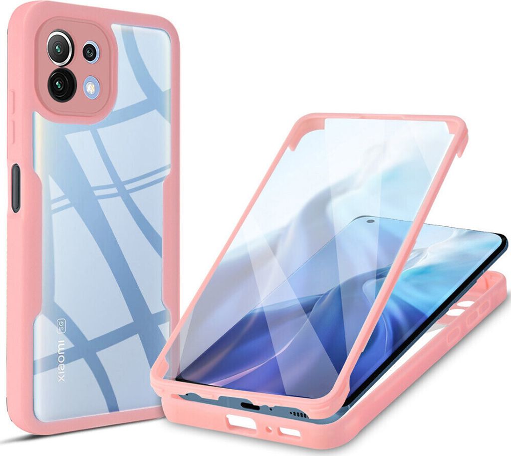 Xiaomi Mi 11 Lite Schutzhülle, Eingebautem Displayschutz 360 Grad Komplettschutz Handyhülle für Xiaomi Mi 11 Lite Pink