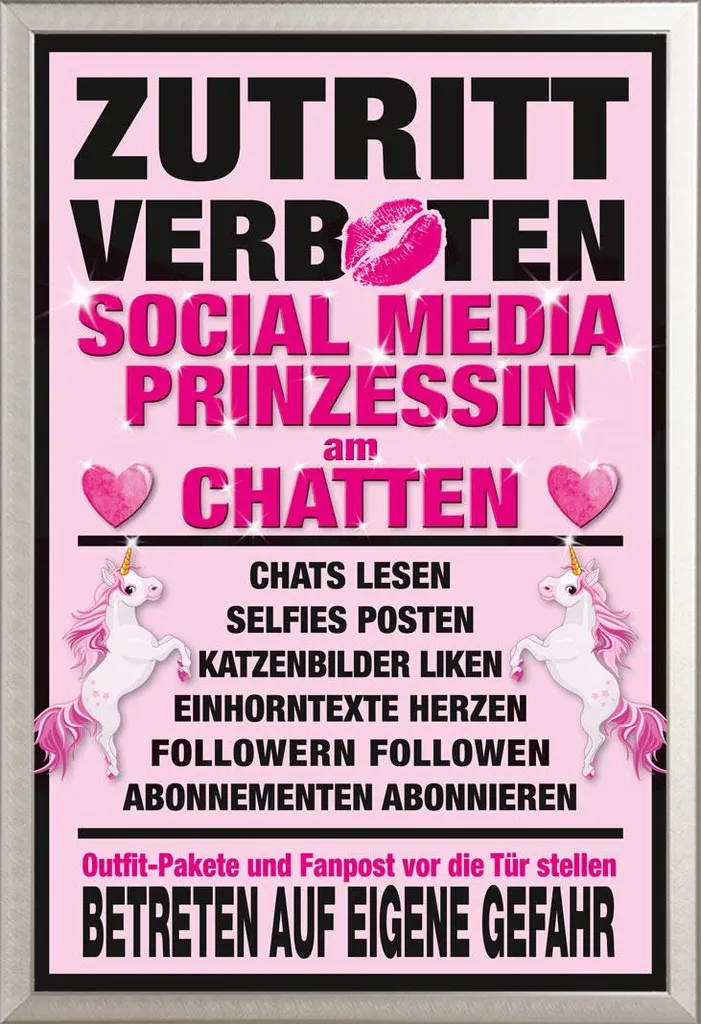 Poster Défense d'entrer Social Media Princess avec Cadre Shinsuke® Argent