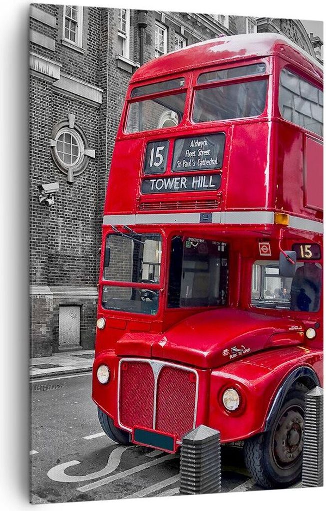 Bild auf Leinwand - Leinwandbild - Einteilig - Bus Denkmal London Geschichte - 80x120cm - Wand Bild - Wandbilder - Leinwanddruck - Wanddekoration -...
