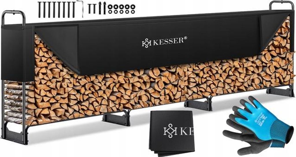 KESSER Metalowy regał na drewno 390x36x117cm + osłona i Zdjęcie produktu 