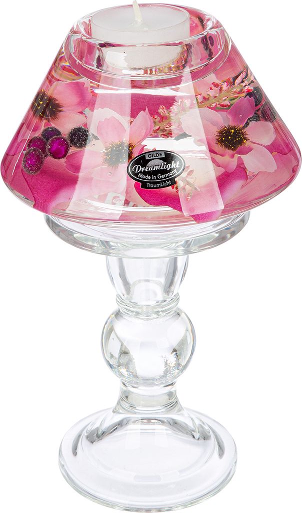 Gilde Dreamlight, Teelichtleuchter, Lampe Memphis, "Fresh&Flower", Beerenmotiv, Blumenmotiv, Glas, pink, VE 2, H. 20 cm, D. 12 cm Höhe: 20.00 cm D...