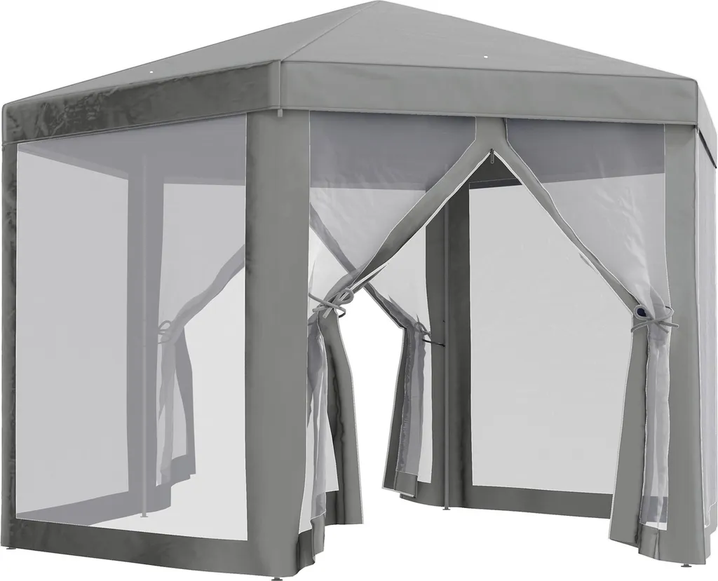 Tonnelle cosy hexagonale en métal et polyester gris pour le jardin